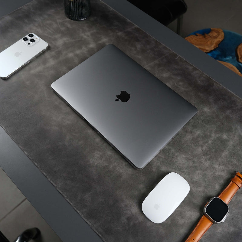 Jersey Grey Leather Desk Pad for Office and Home