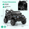 12V Kids Ride on Truck Car with Remote Control Threaded Wheels and 3 Speeds-Black