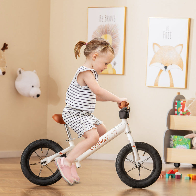 12 Inch Toddler Balance Bike with Height Adjustable Handlebar and Seat-White