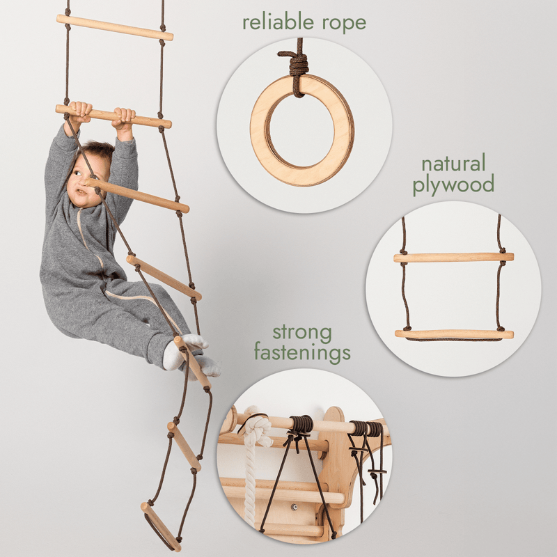 3in1 Swing & Climbing Set: Rope Ladder, Gym Rings & Disc Swing ...
