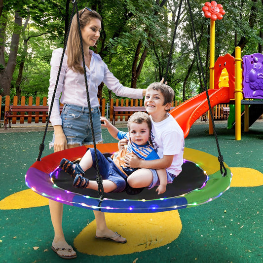 40 Inches Saucer Tree Swing Round with Lights for Kids and Adults-Multicolor