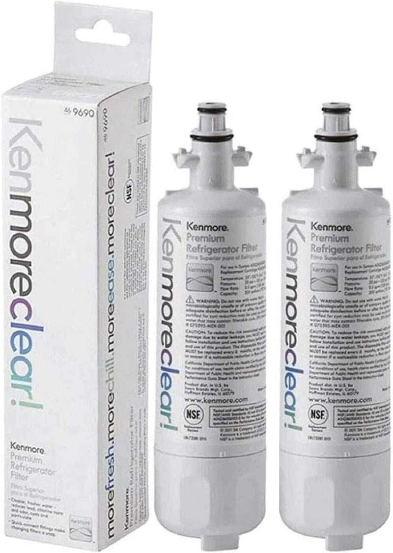Kenmore 9690 Refrigerator Water Filter - Compatible with 46-9690, 469690 - White, 2-Pack