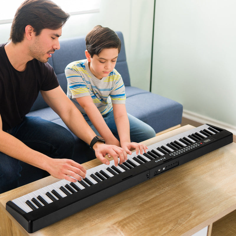 88 Key Foldable Electric Keyboard Piano with Wireless MIDI and Dual Speakers-Black