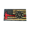 Wooden Thin Red Line American Flag with Firefighter Axe and Custom Badge