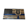 Custom Wooden Thin Blue Line Flag with Police Baton and Engraved Badge