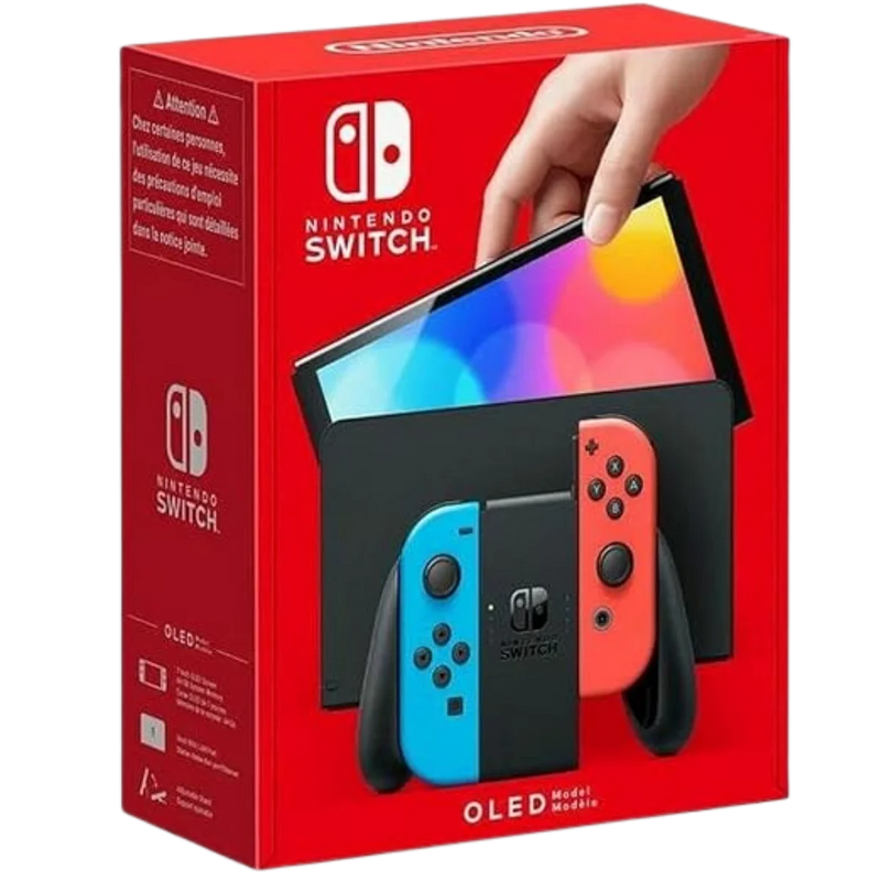 Nintendo Switch OLED with Neon Red and Blue Joy-Con