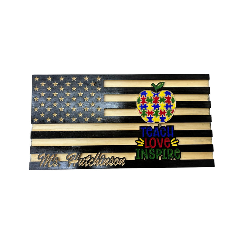 Wooden American Flag for Teachers with Personalized Engraving