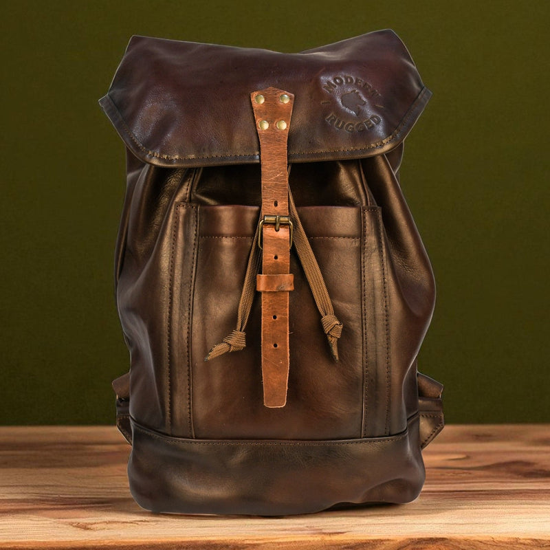 Bovine Leather Single Strap Backpack - Brown