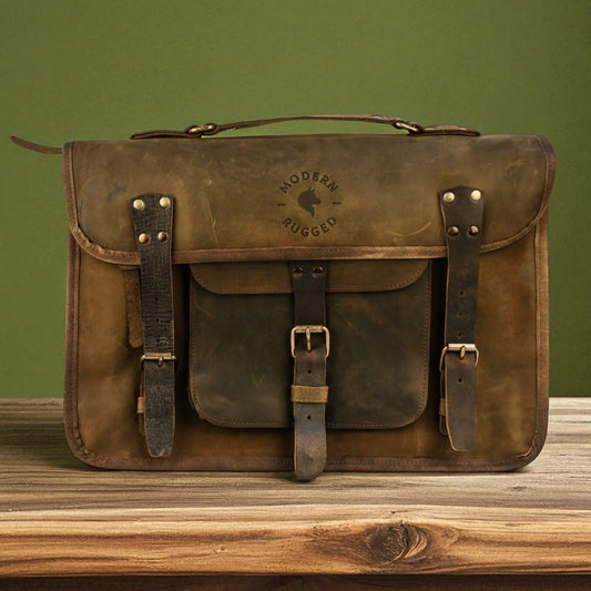 Bovine Leather Briefcase - Olive