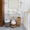Carrara White Marble Wall-mount Bathroom Vanity Ribbed Textured Front (W)16