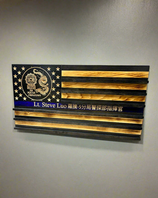 Custom Challenge Coin Display American Flag with Engraved Badge and Personalization