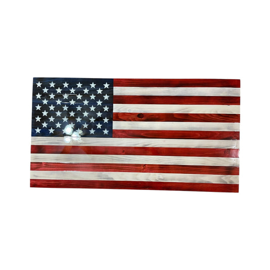 Wooden American Flag with Epoxy Coating and Custom Engraving