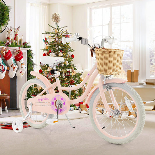 18-Inch Kids Bike with Training Wheels and Adjustable Handlebar Seat-Pink