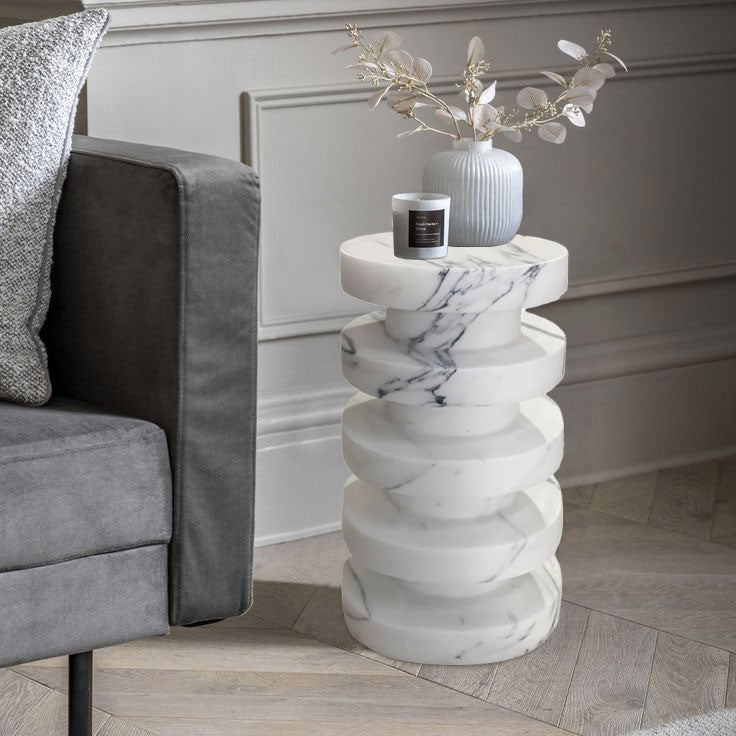 New York Marble Plinth Designer Side Table Polished (D)12