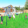 550 LBS 6-in-1 Patio Kids Swing Set with Climbing Net and Ladder-Green