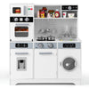 Pretend Play Kitchen Wooden Toy Set Kitchen Accessory Playset with Real Lights Sounds-White