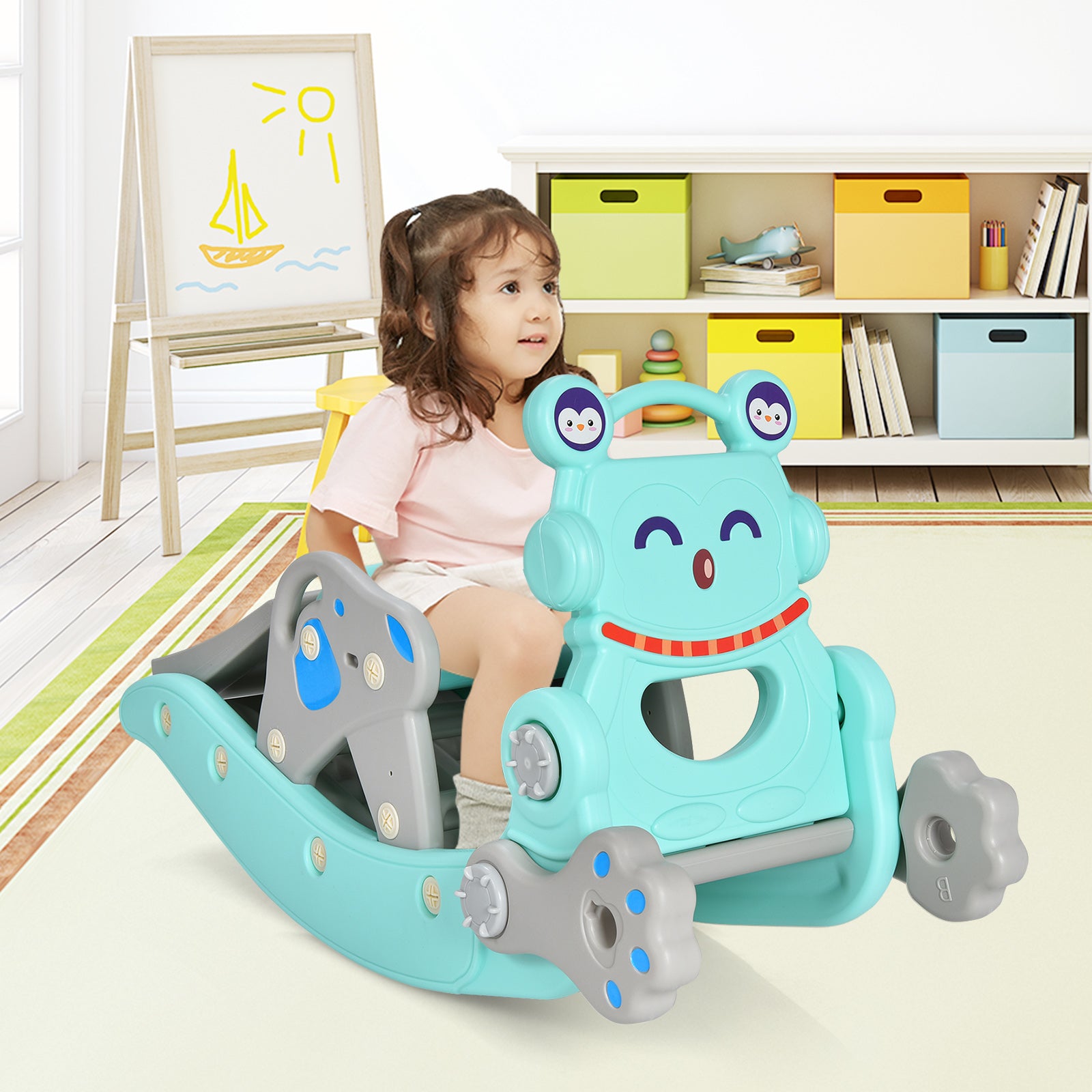 4-in-1 Rocking Horse and Slide Set for Kids-Blue – Perfect Stock