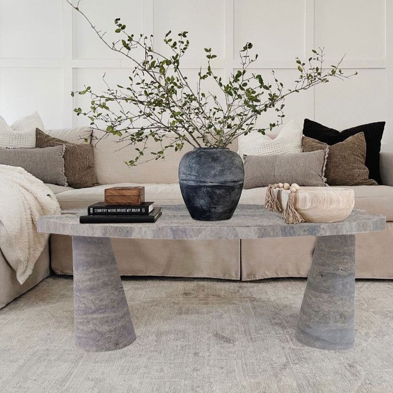 Silver Travertine Vein-cut Coffee Table Conic legs Honed (W)24