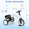 Toddler Convertible Trike with 86° Limited Steering Angle and Carbon Steel Frame-White