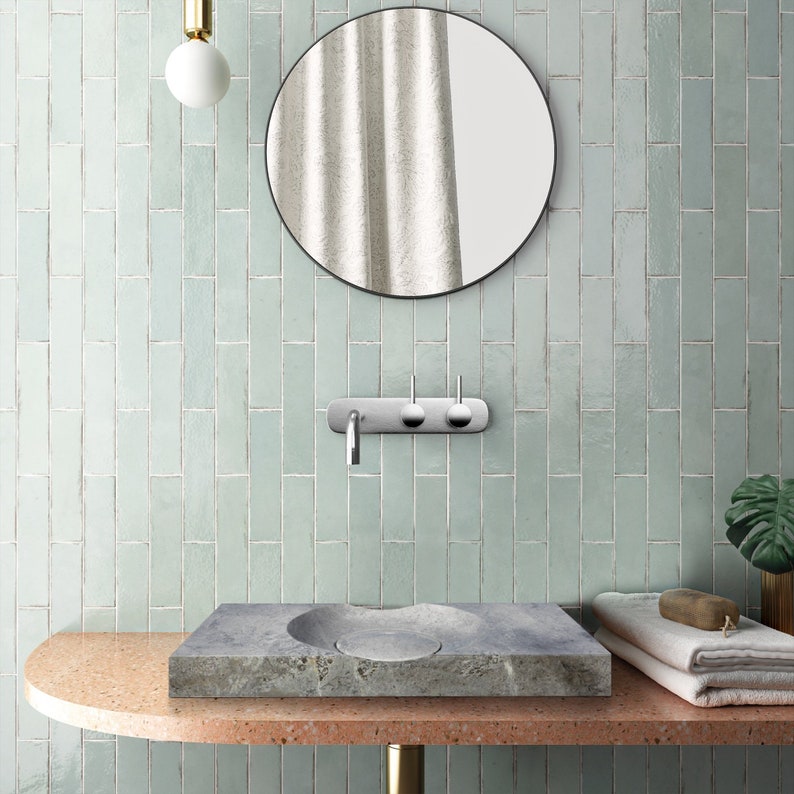 Tundra Grey Marble Rectangular Bathroom Vanity carved from Solid Block (W)18