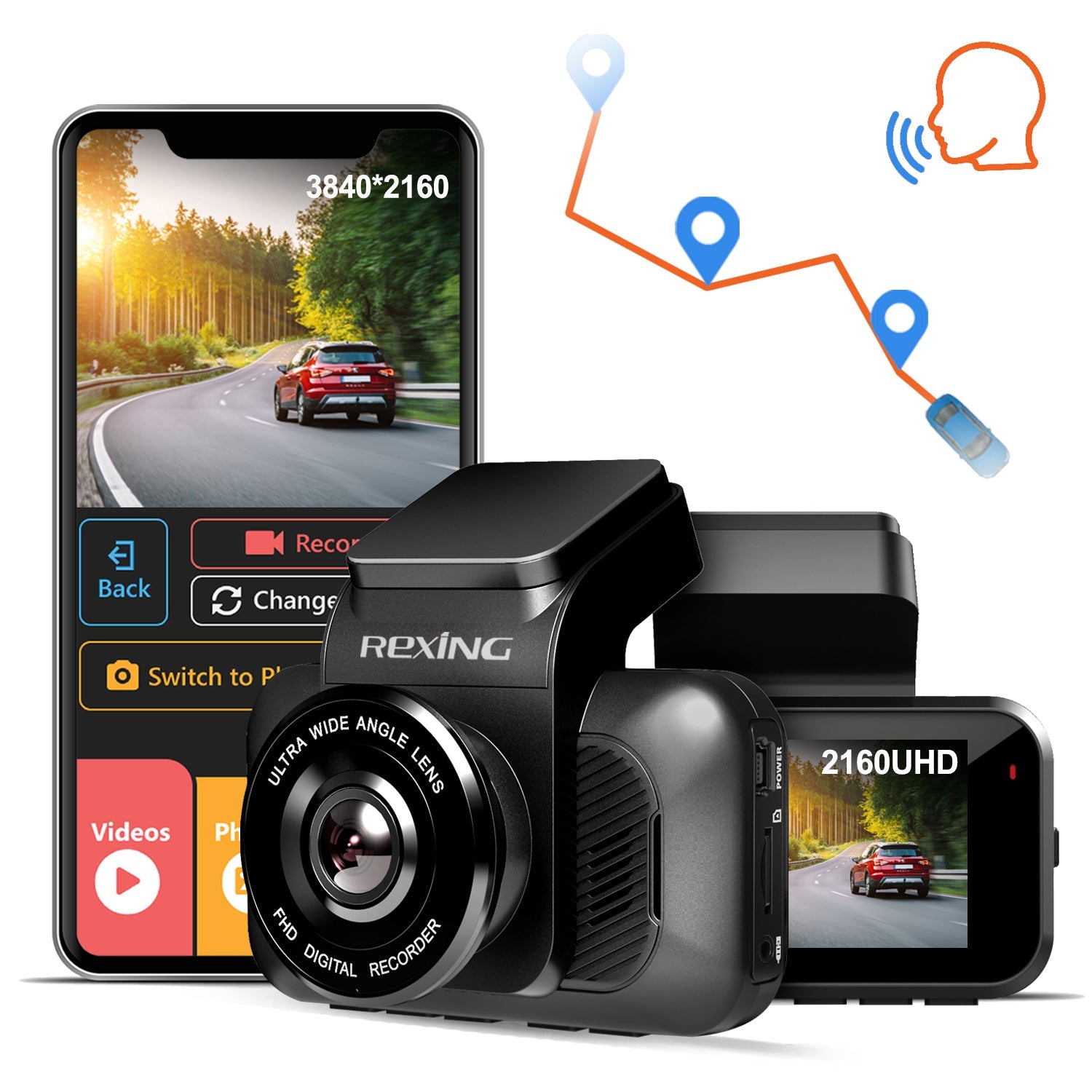 Rexing V5 Bundle Dash Cam 3-Channel Premium 4K with Wi-Fi and GPS ...