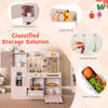 Wooden Kids Kitchen Playset with Chalkboard Ice Maker Sink Lighted Microwave-Pink
