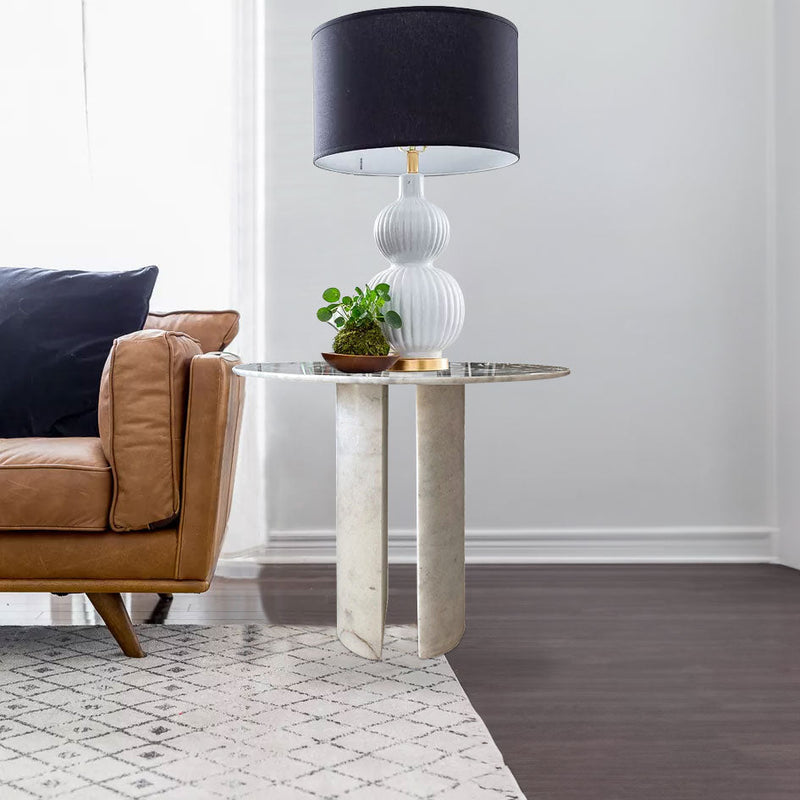 Carrara White Marble End/Side Table with Marble Legs Polished (D)18