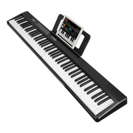 Folding Piano Keyboard 88 Keys Rechargeable Full Size Semi Weighted Piano Digital Electronic Piano with LCD Screen Carry Bag Mic Sheet Music Stand Sti