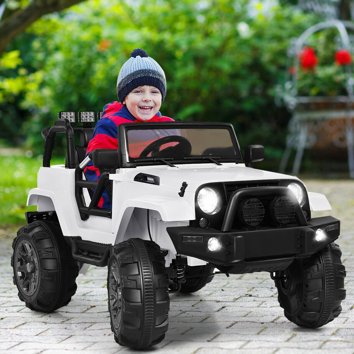 12V Kids Remote Control Riding Truck Car with LED Lights-White ...